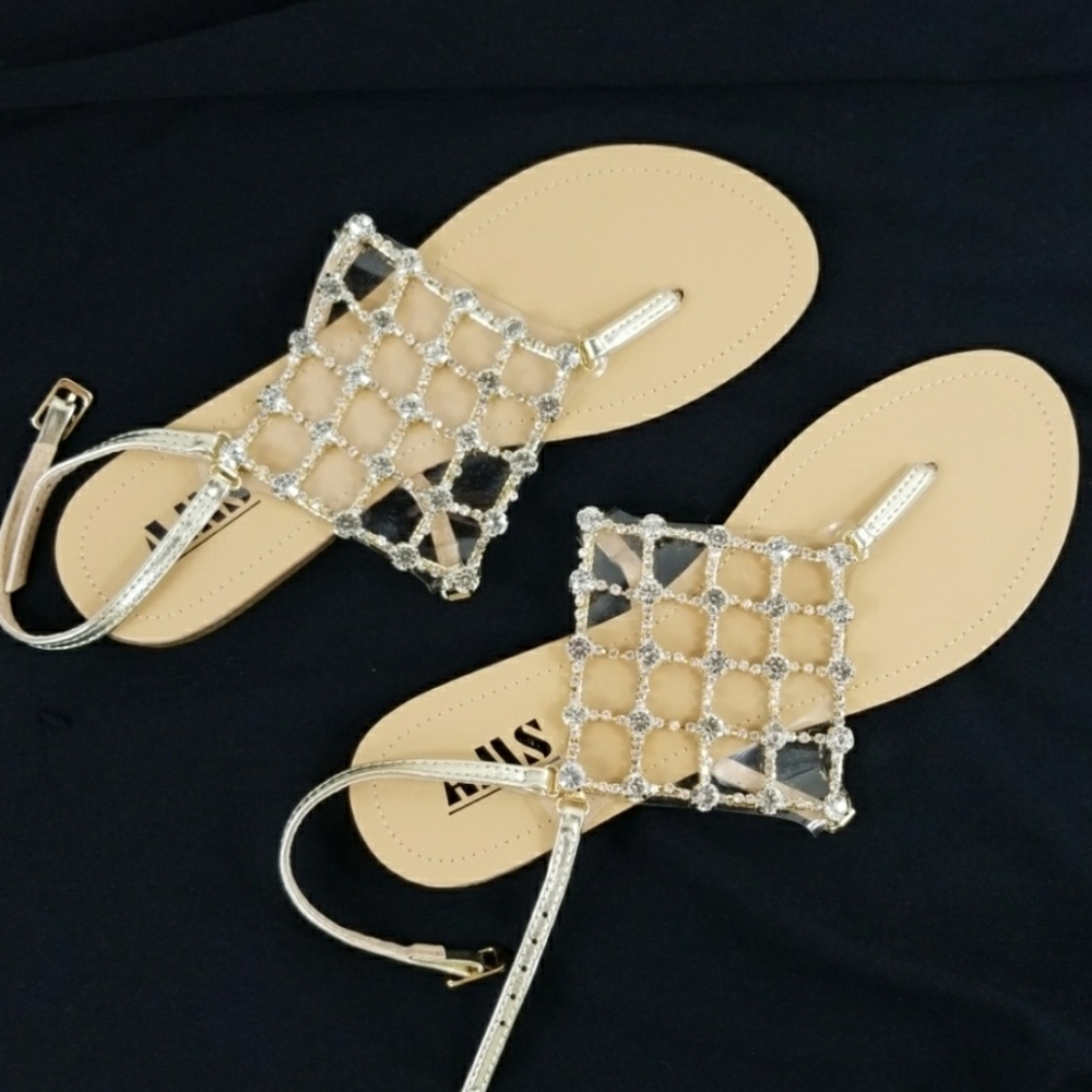 NWT AWS Size 7 1/2 Gold with Rhinestones sandles